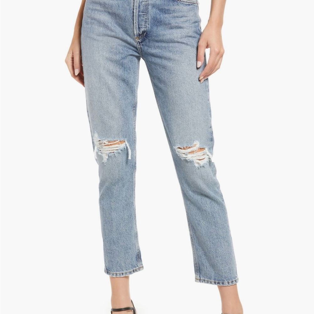 Agolde Light Blue Ripped Straight Leg Jeans